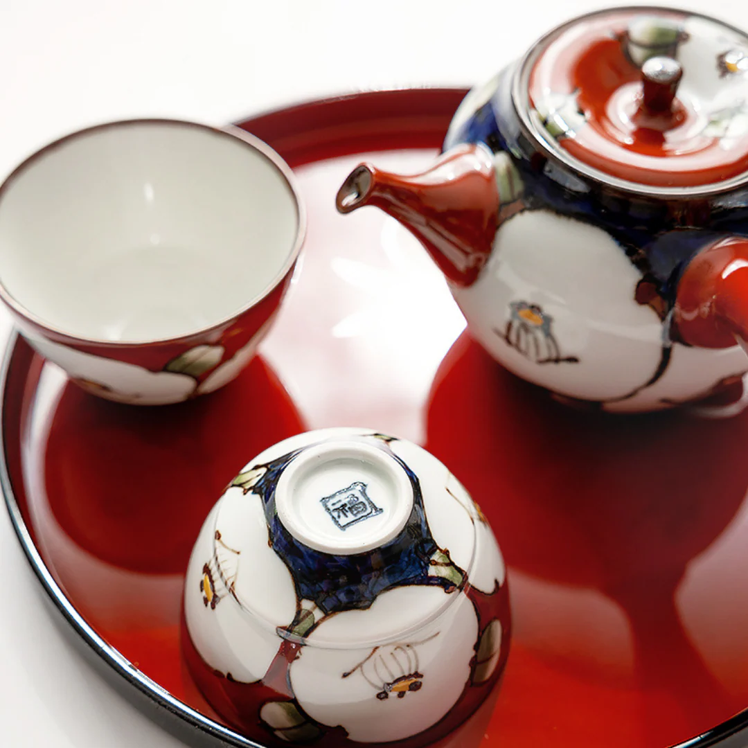 Arita-yaki Hand-Painted Vintage Camellia Teapot Set - Image 4