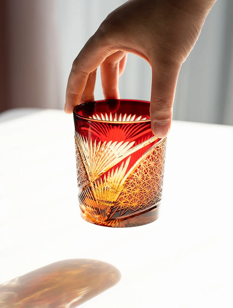 Edo Kiriko Hand-Carved Peacock Pattern Whiskey Glass - Image 8