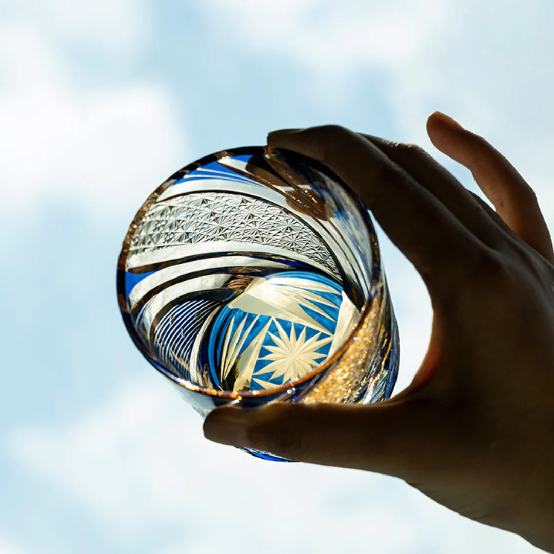 Edo Kiriko Hand-Carved Three-Colored Starry Sky Whiskey Glass - Image 3