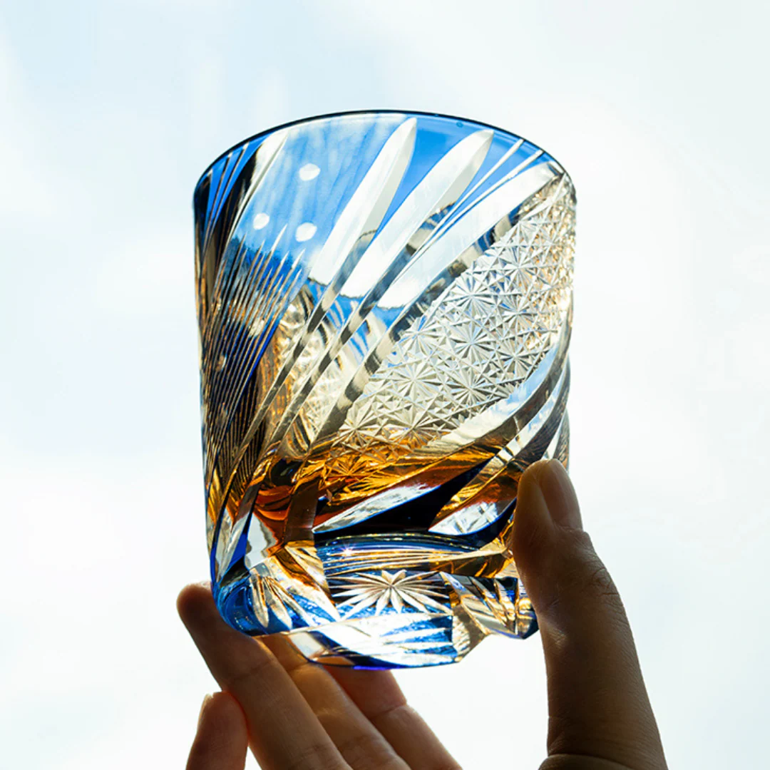 Edo Kiriko Hand-Carved Three-Colored Starry Sky Whiskey Glass - Image 4
