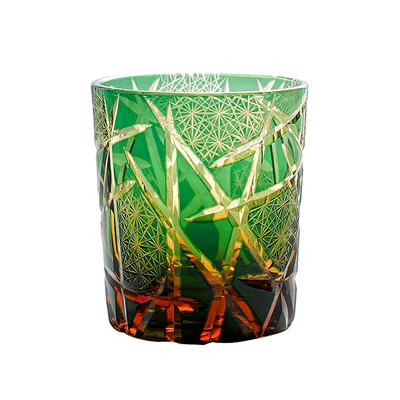 Edo Kiriko Hand-Carved Amber Lightning Pattern Whiskey Glass - Image 19