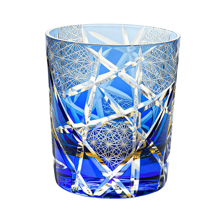 Edo Kiriko Hand-Carved Amber Lightning Pattern Whiskey Glass - Image 20