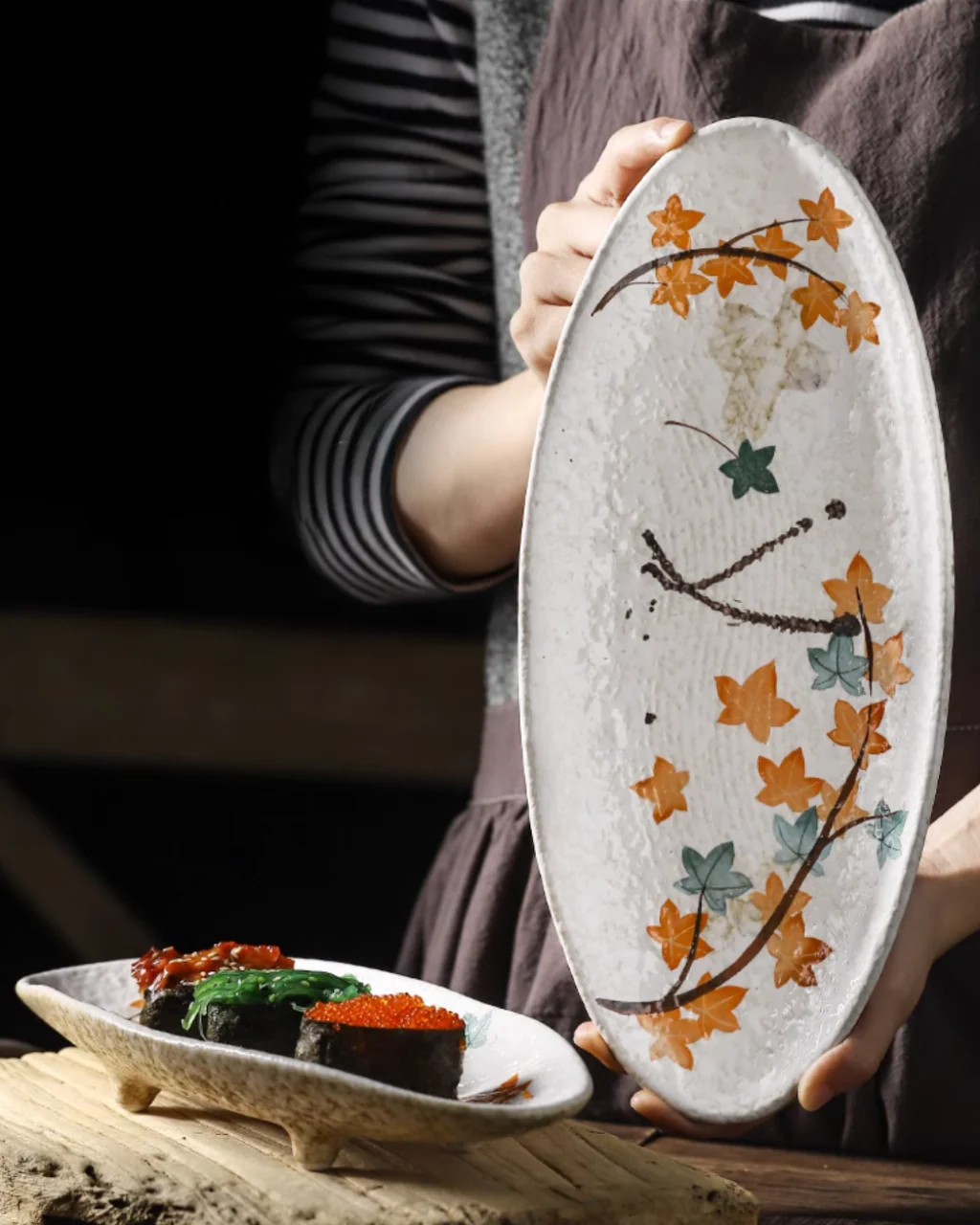 Fukutora Ware Hand-Painted Maple Leaf Sushi Plate - Image 12