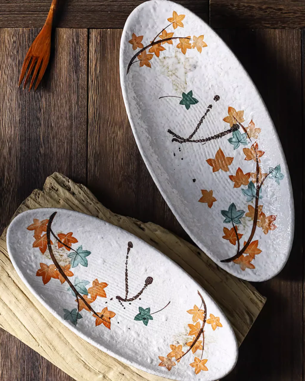 Fukutora Ware Hand-Painted Maple Leaf Sushi Plate - Image 7