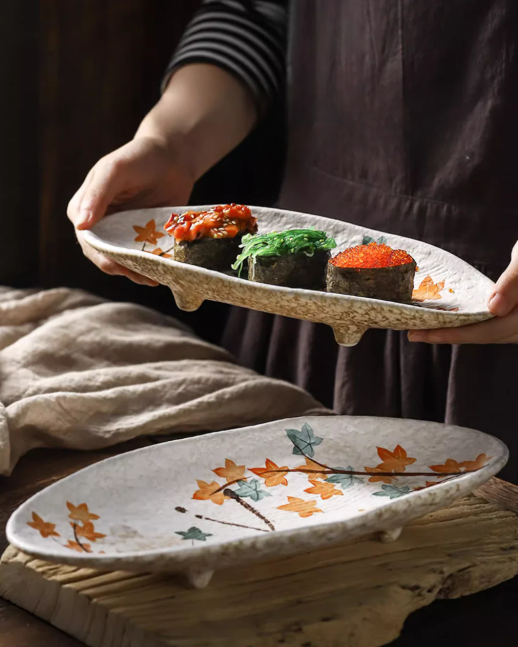 Fukutora Ware Hand-Painted Maple Leaf Sushi Plate - Image 8