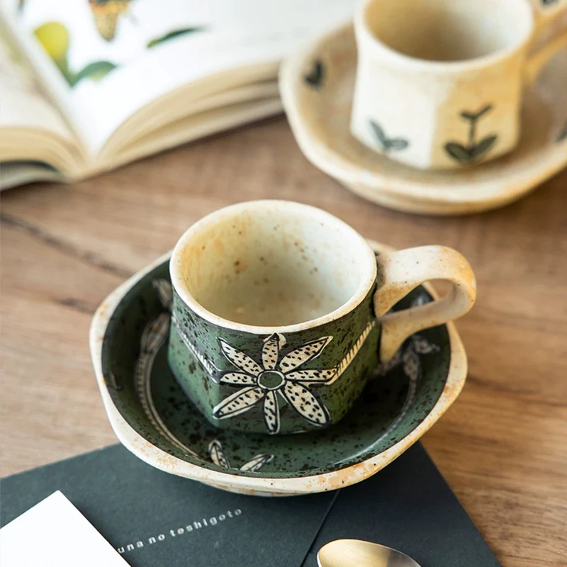 Hasami-Yaki Ceramic Hand-Painted Floral and Leaf Pattern Coffee Cup - Image 3