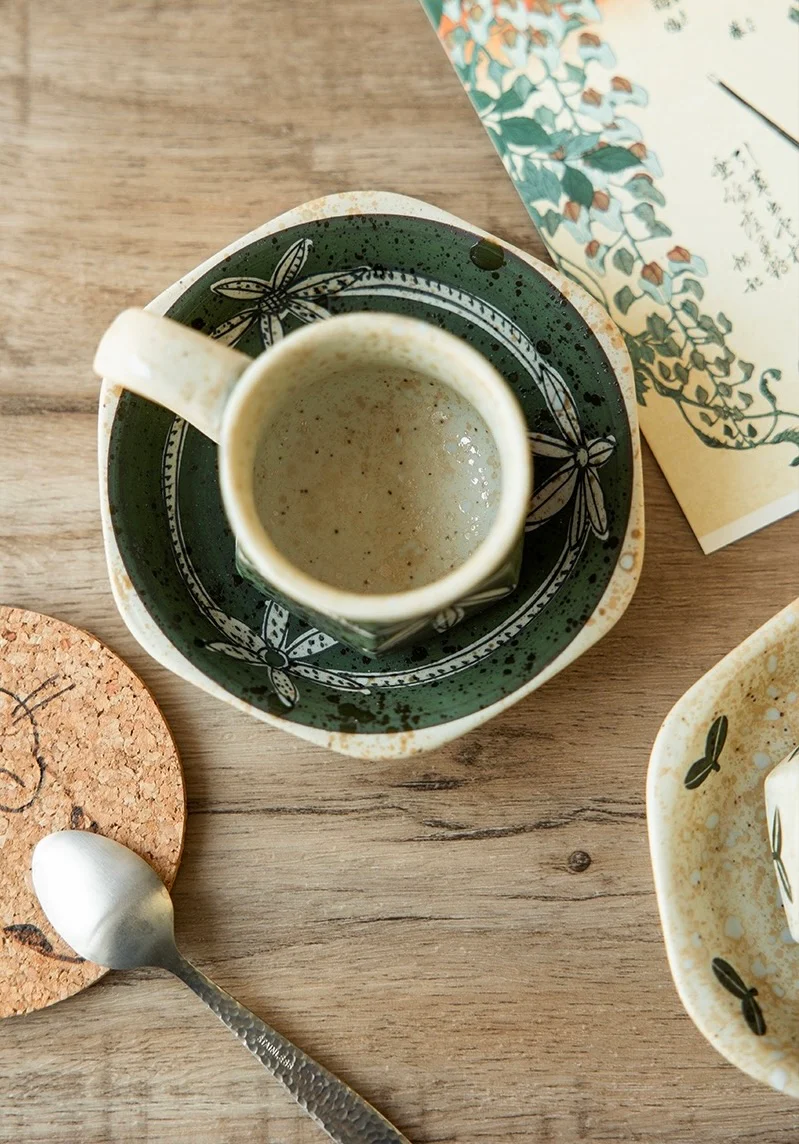 Hasami-Yaki Ceramic Hand-Painted Floral and Leaf Pattern Coffee Cup - Image 7