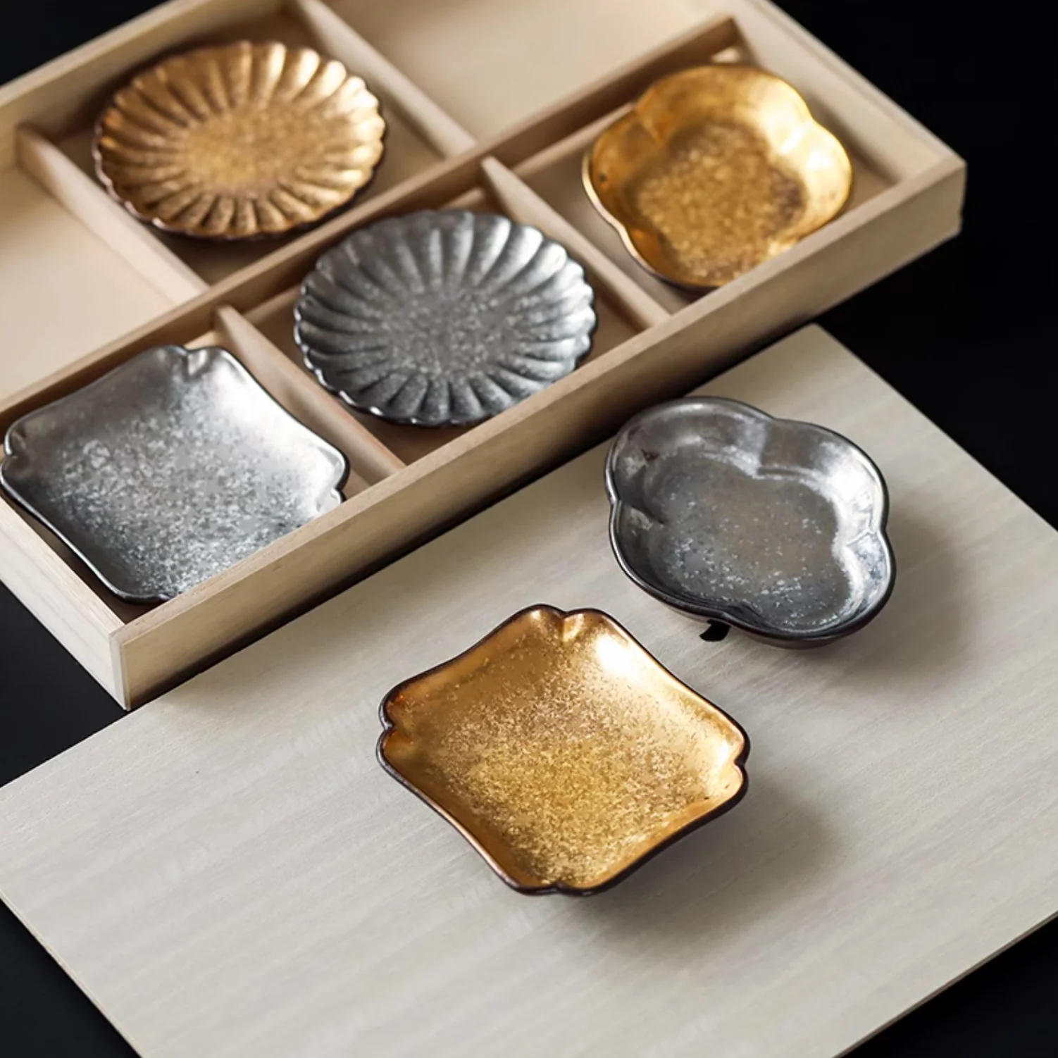 Hasami Ware Toyotsu Handcrafted Gold and Silver Decorated Dessert Plate Gift Set - Image 10