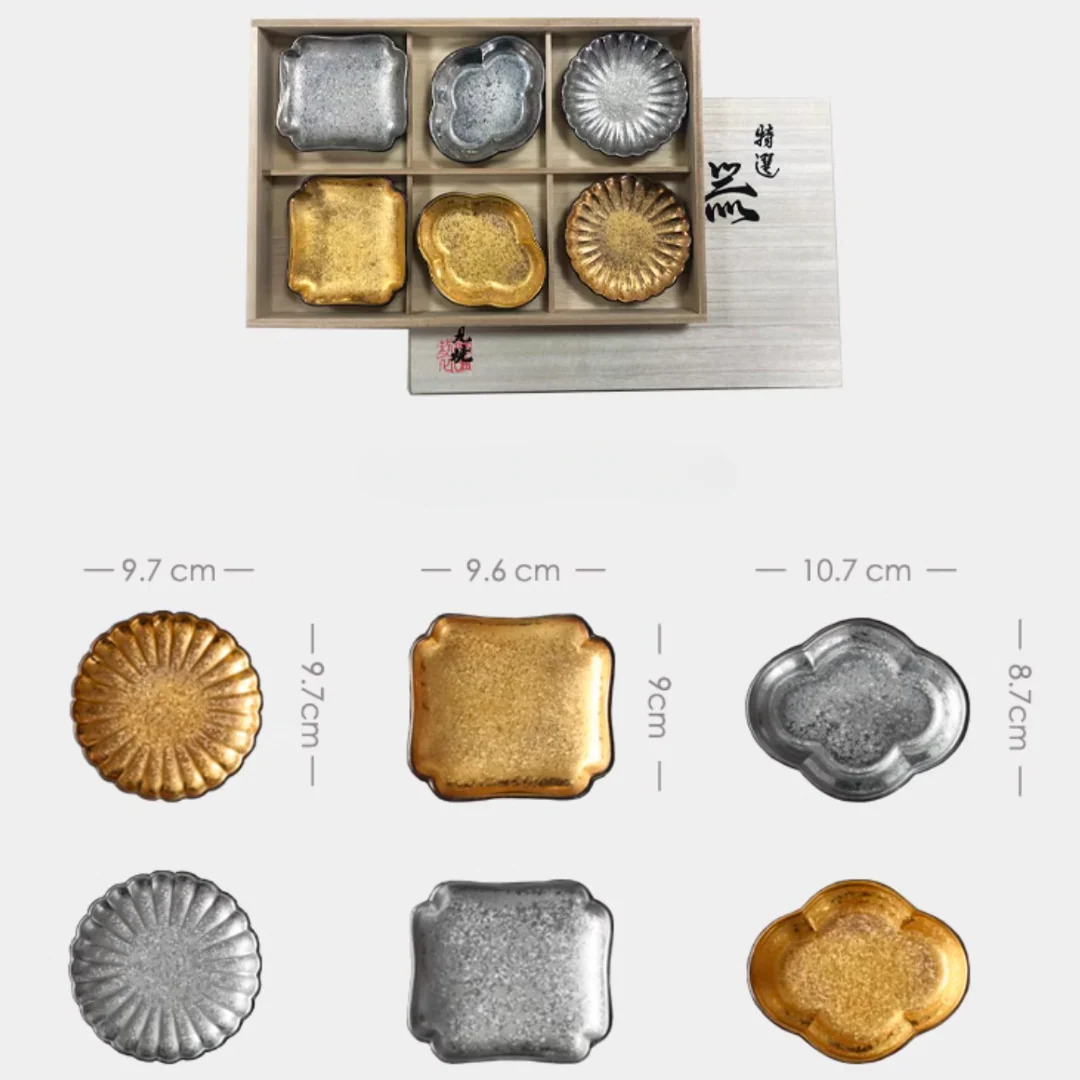 Hasami Ware Toyotsu Handcrafted Gold and Silver Decorated Dessert Plate Gift Set - Image 22