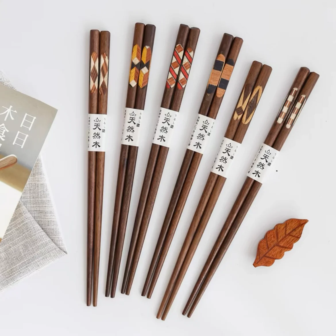 Japanese Handcrafted Walnut Wood Storage Box and Chopstick Set - Image 3