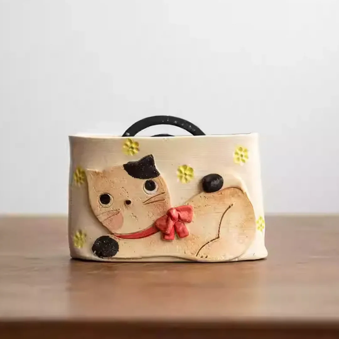 Kanesan Hand-Painted Cat Ceramic Planter - Image 4
