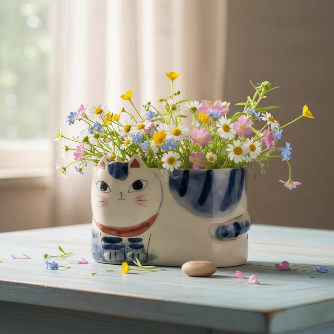 Kanesan Hand-Painted Cat Ceramic Planter - Image 5