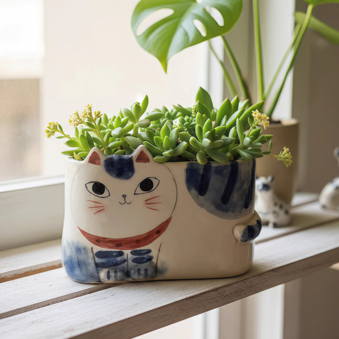 Kanesan Hand-Painted Cat Ceramic Planter - Image 6