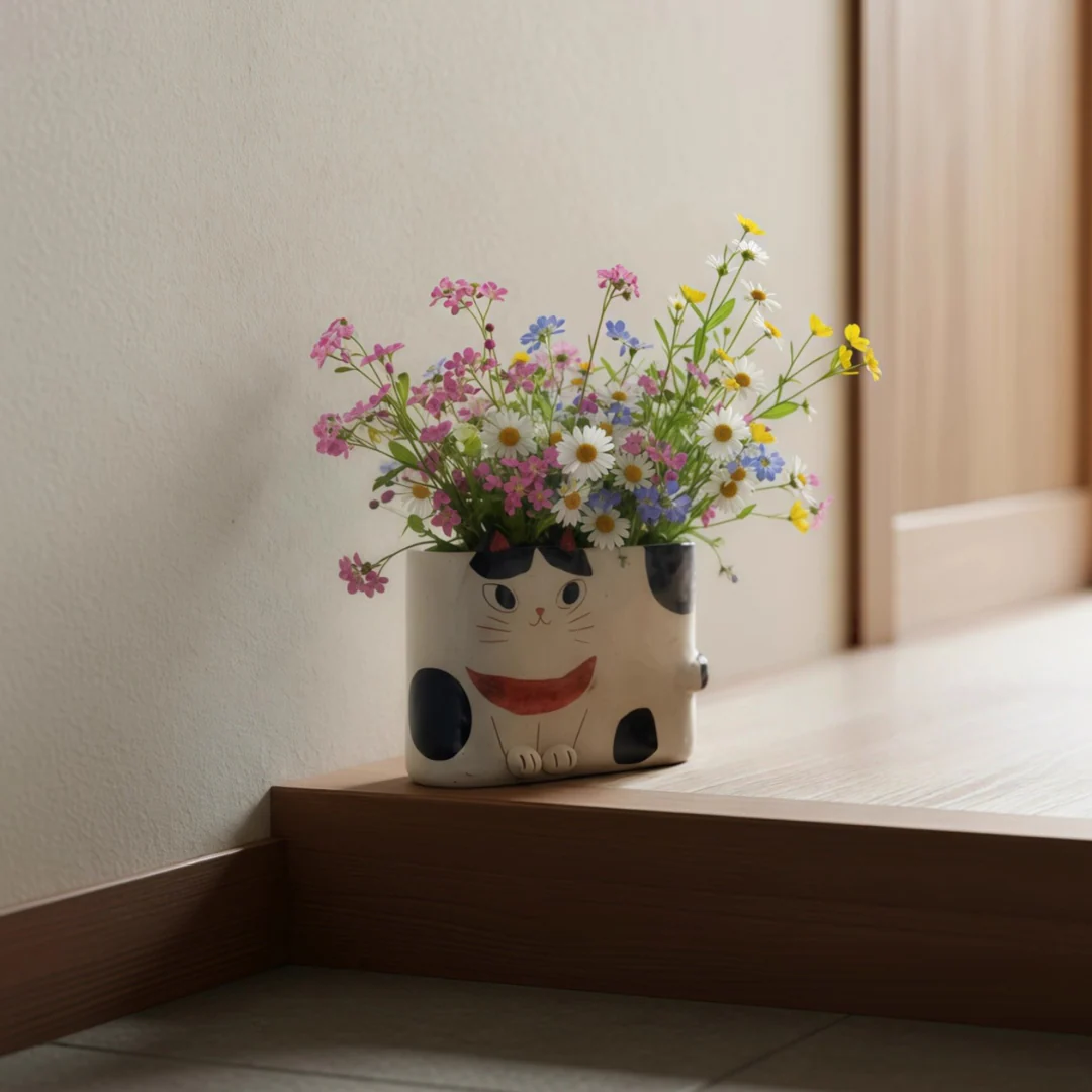 Kanesan Hand-Painted Cat Ceramic Planter - Image 7
