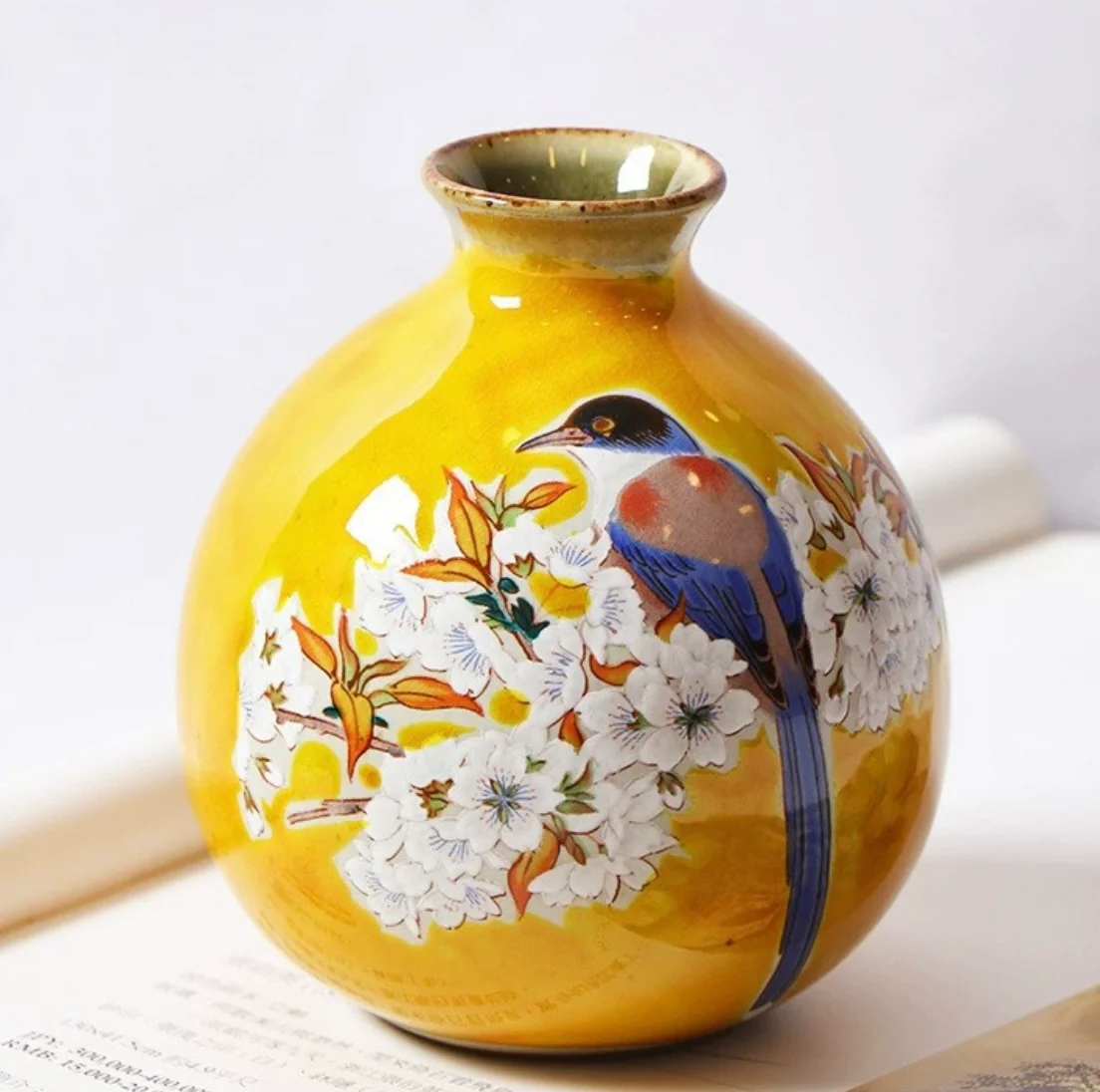 Kutani Ware Hand-Painted Cherry Blossom and Bird Sake Set - Image 6