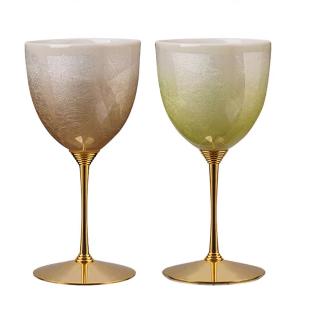 Kutani Ware Silver Two-Tone Ceramic Wine Glass Set - Image 14