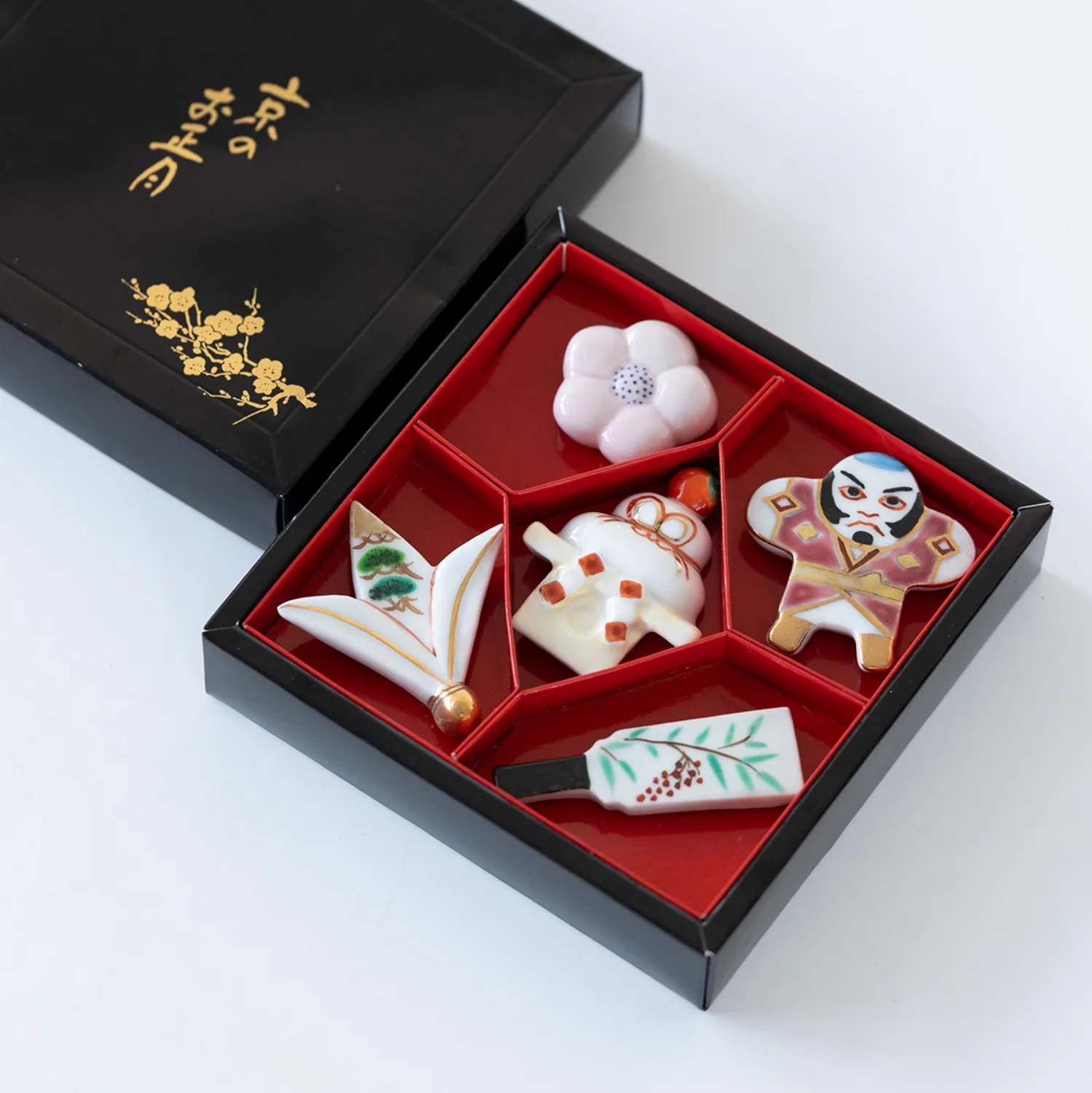 Kyoto Kiyomizu Ware Hand-Painted Vintage Chopstick Rest Gift Set