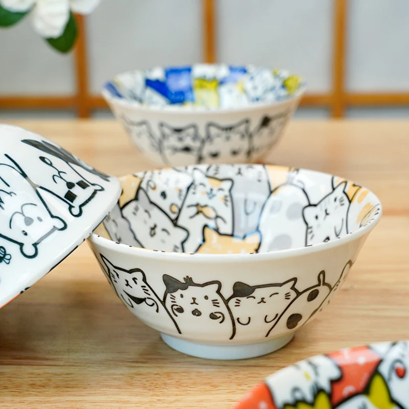 Mino Ware Cat and Dog Series Underglaze Rice Bowl - Image 5