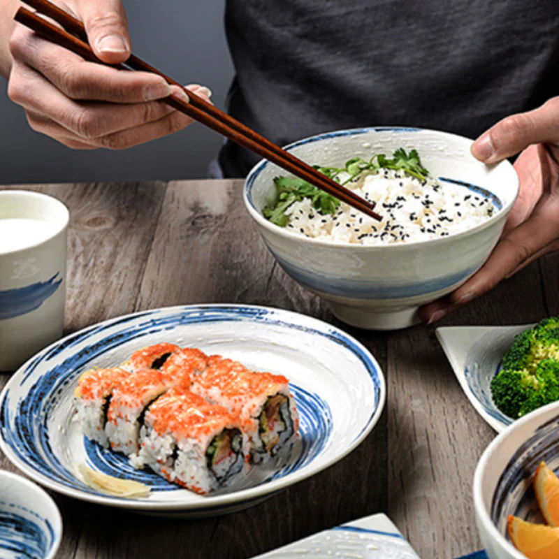 Mino Ware Funshuki Seiryuu Series Underglaze Bowl and Plate Set - Image 3
