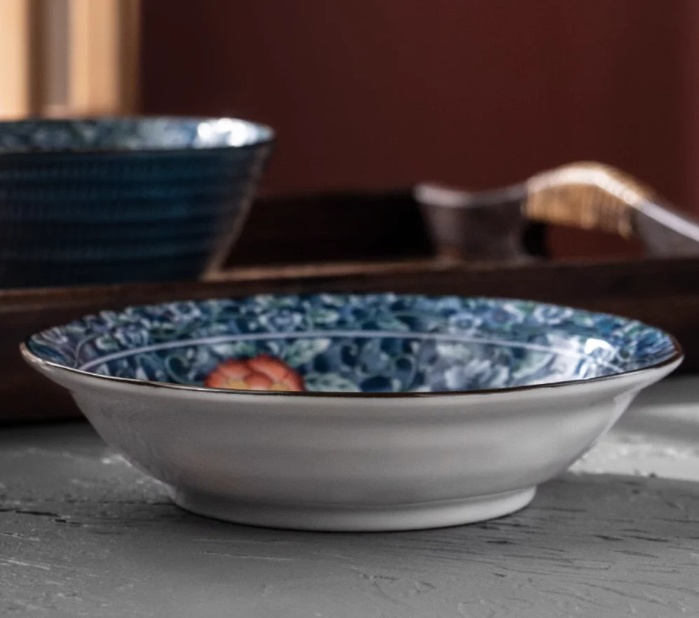 Mino Ware Imperial Style Red Floral and Bird Pattern Plate - Image 5
