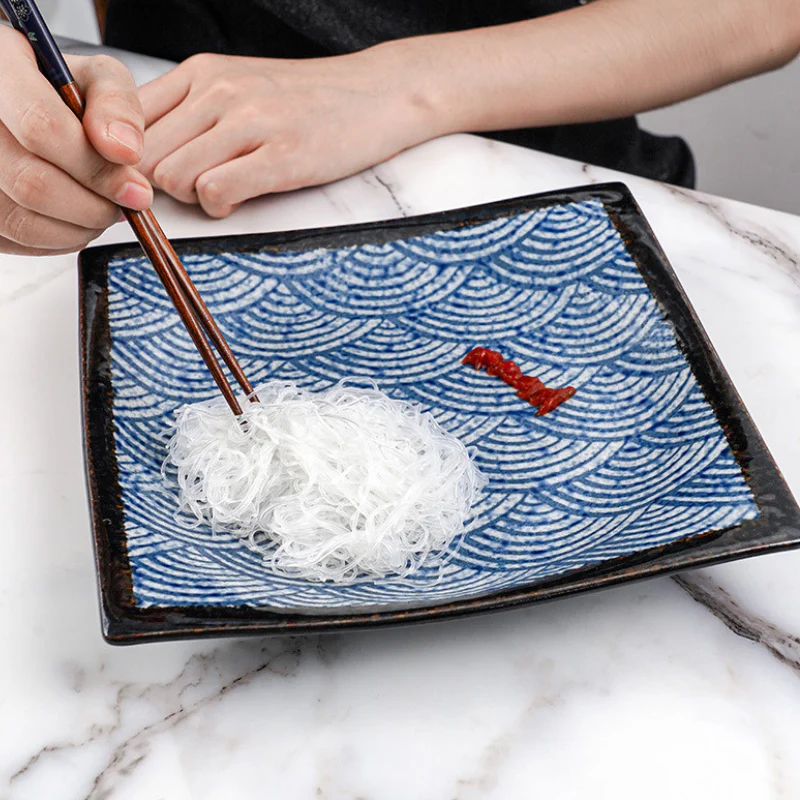 Mino Ware Rectangular Ripple Sushi Plate Gift Set - Image 9