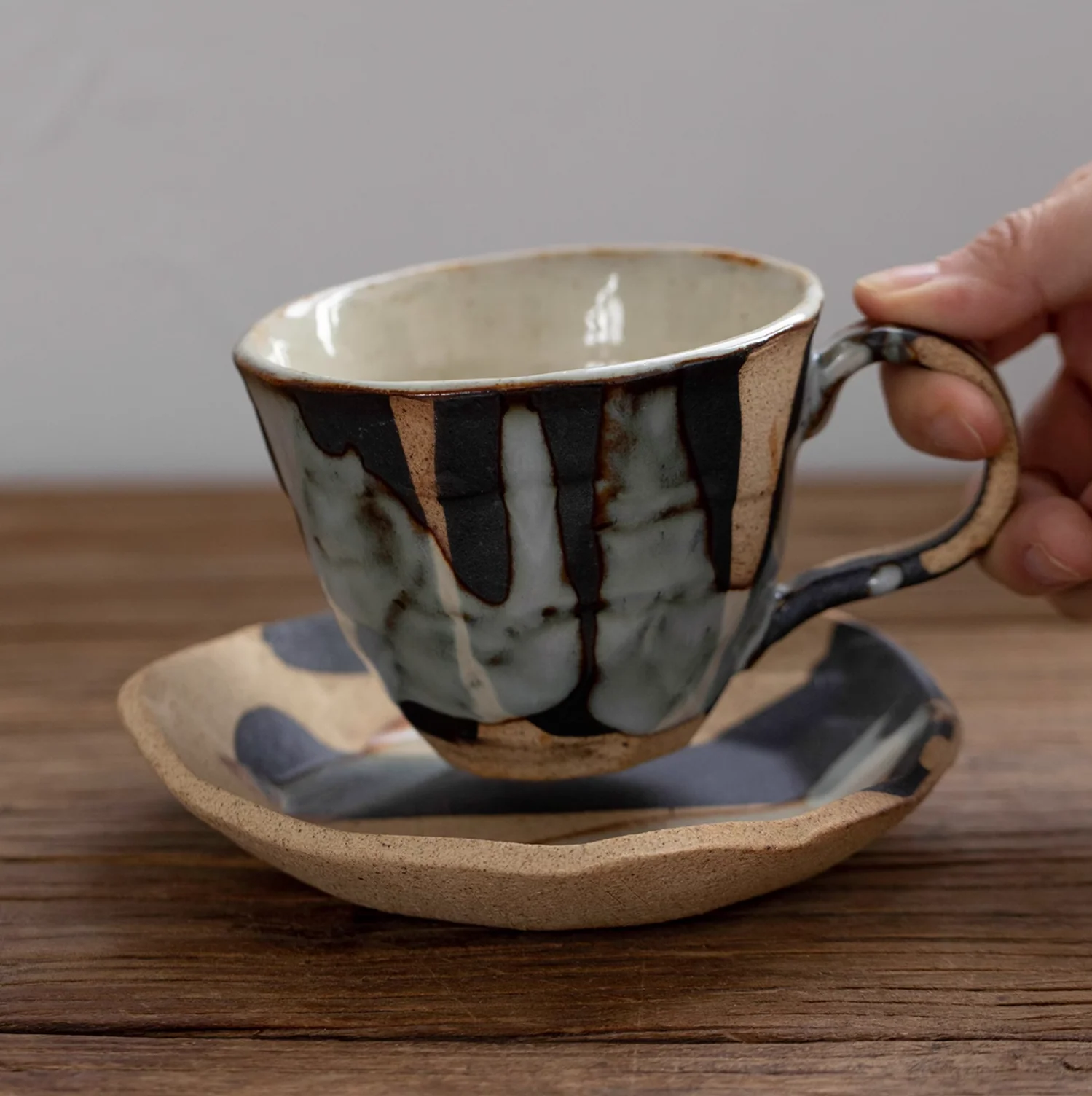 Mino Ware Rustic Hyakuso Ceramic Coffee Cup Set - Image 5