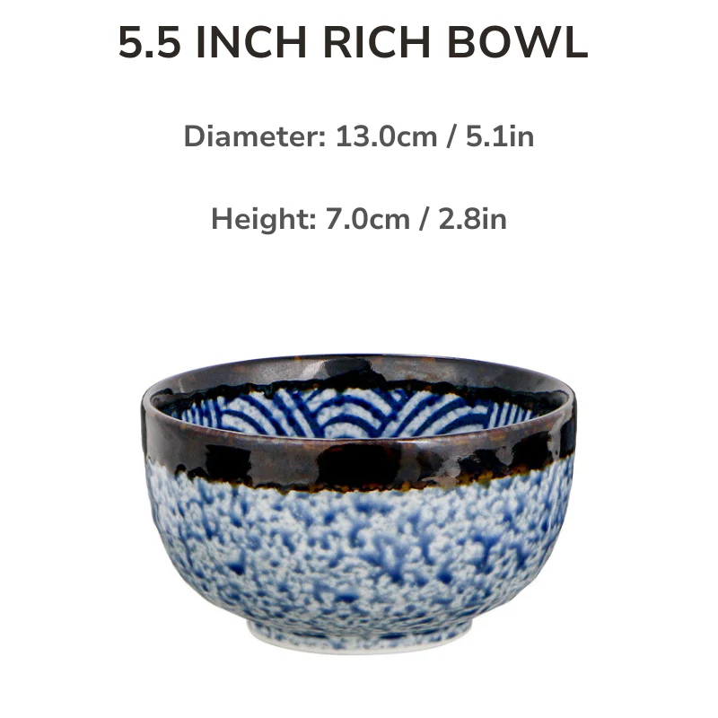 Mino Ware Wave Pattern Retro Underglaze Bowl and Plate Set - Image 16