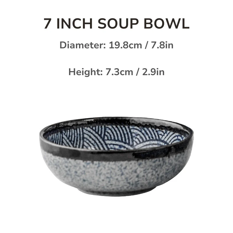 Mino Ware Wave Pattern Retro Underglaze Bowl and Plate Set - Image 18