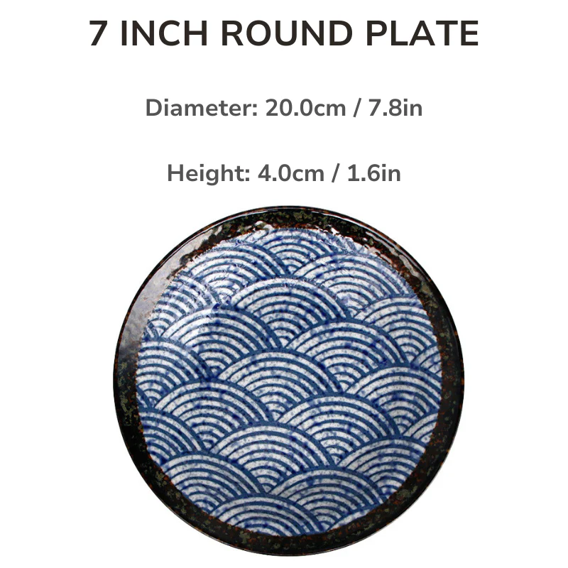 Mino Ware Wave Pattern Retro Underglaze Bowl and Plate Set - Image 19