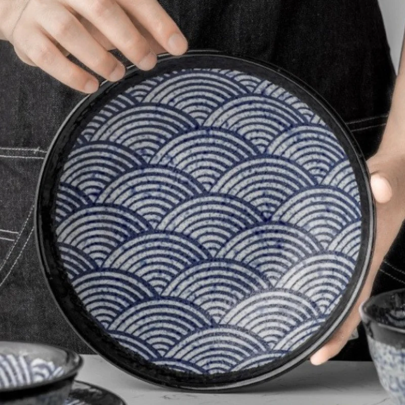 Mino Ware Wave Pattern Retro Underglaze Bowl and Plate Set - Image 4