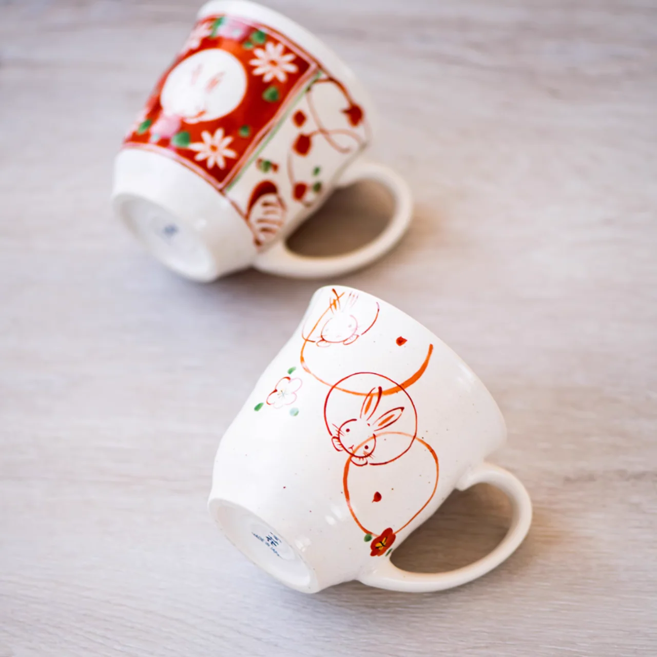 Mino Ware Wind, Flower, Snow & Rabbit Couple Mug Set – Wedding & Housewarming Gift - Image 6