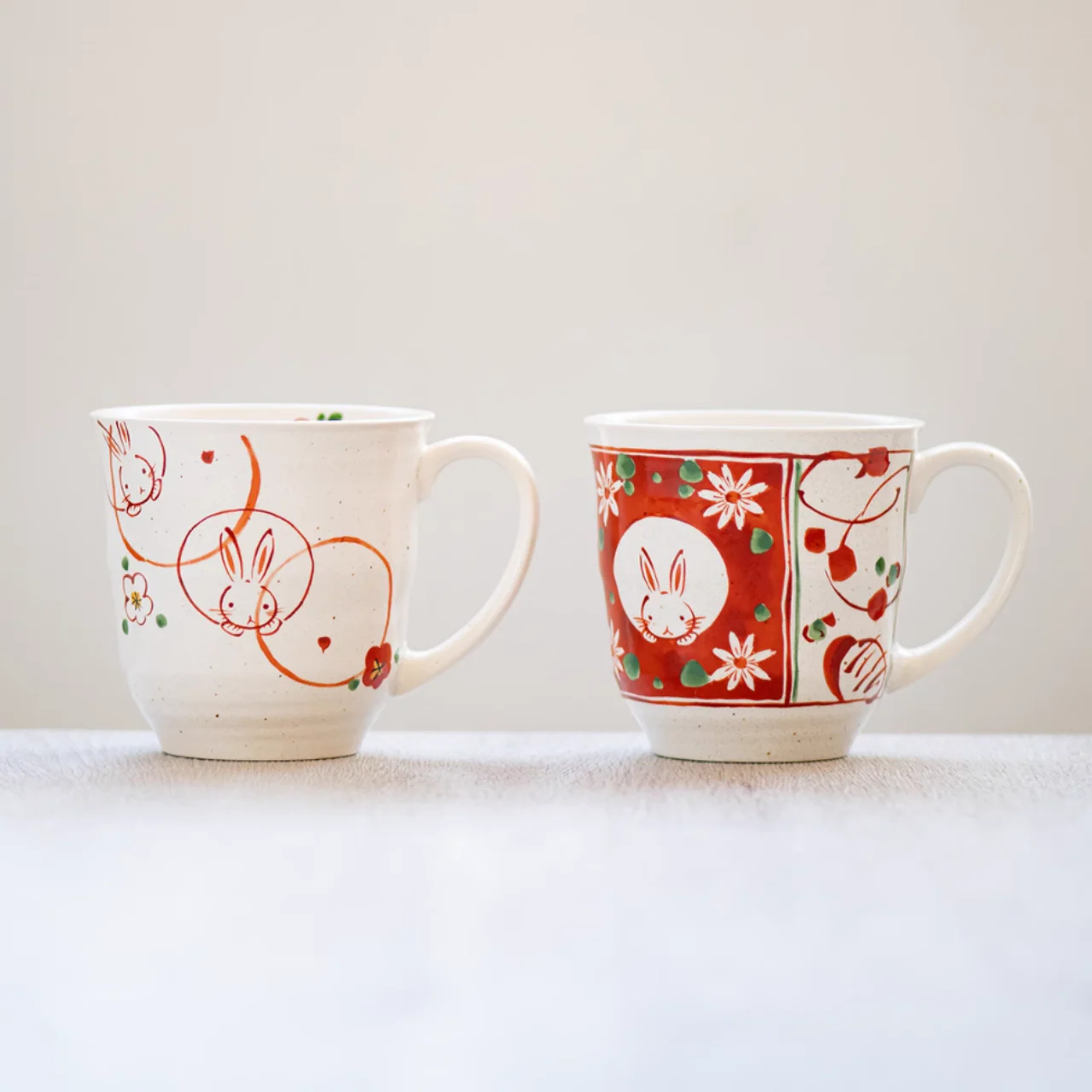 Mino Ware Wind, Flower, Snow & Rabbit Couple Mug Set – Wedding & Housewarming Gift - Image 8