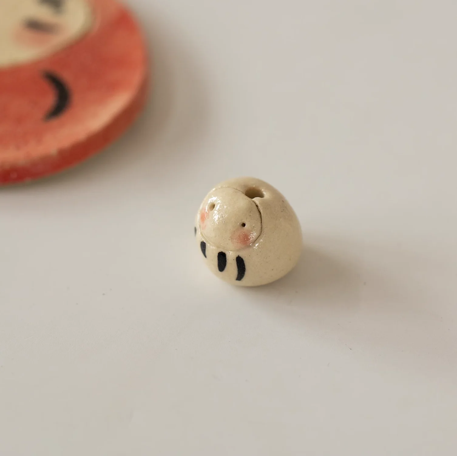 Seto Ware Daruma Handmade Clay Incense Holder - Image 3