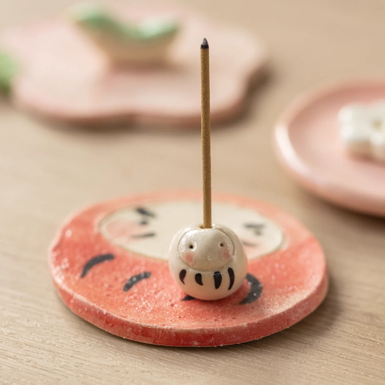 Seto Ware Daruma Handmade Clay Incense Holder - Image 6