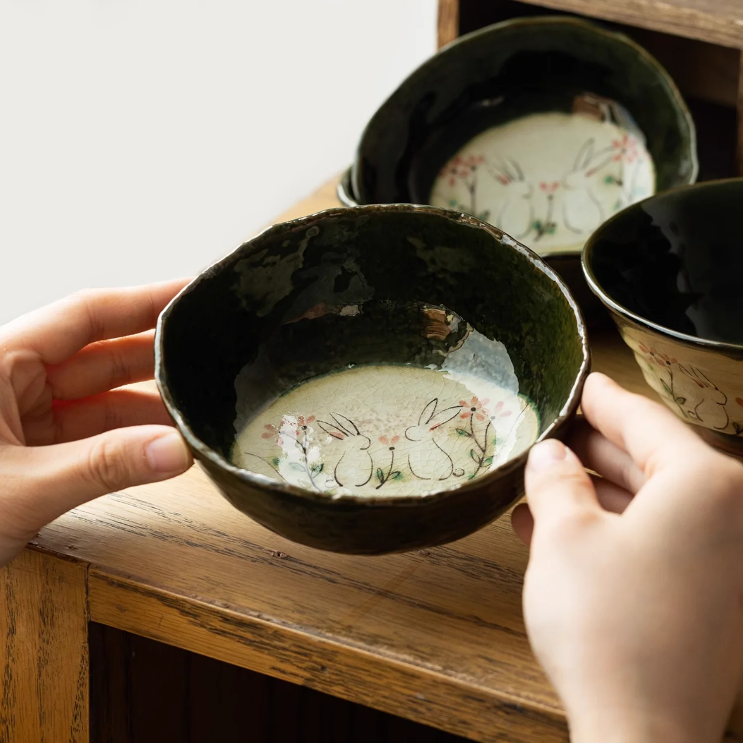 Seto Ware Hand-Painted Cute Rabbit Snack Bowl - Image 7