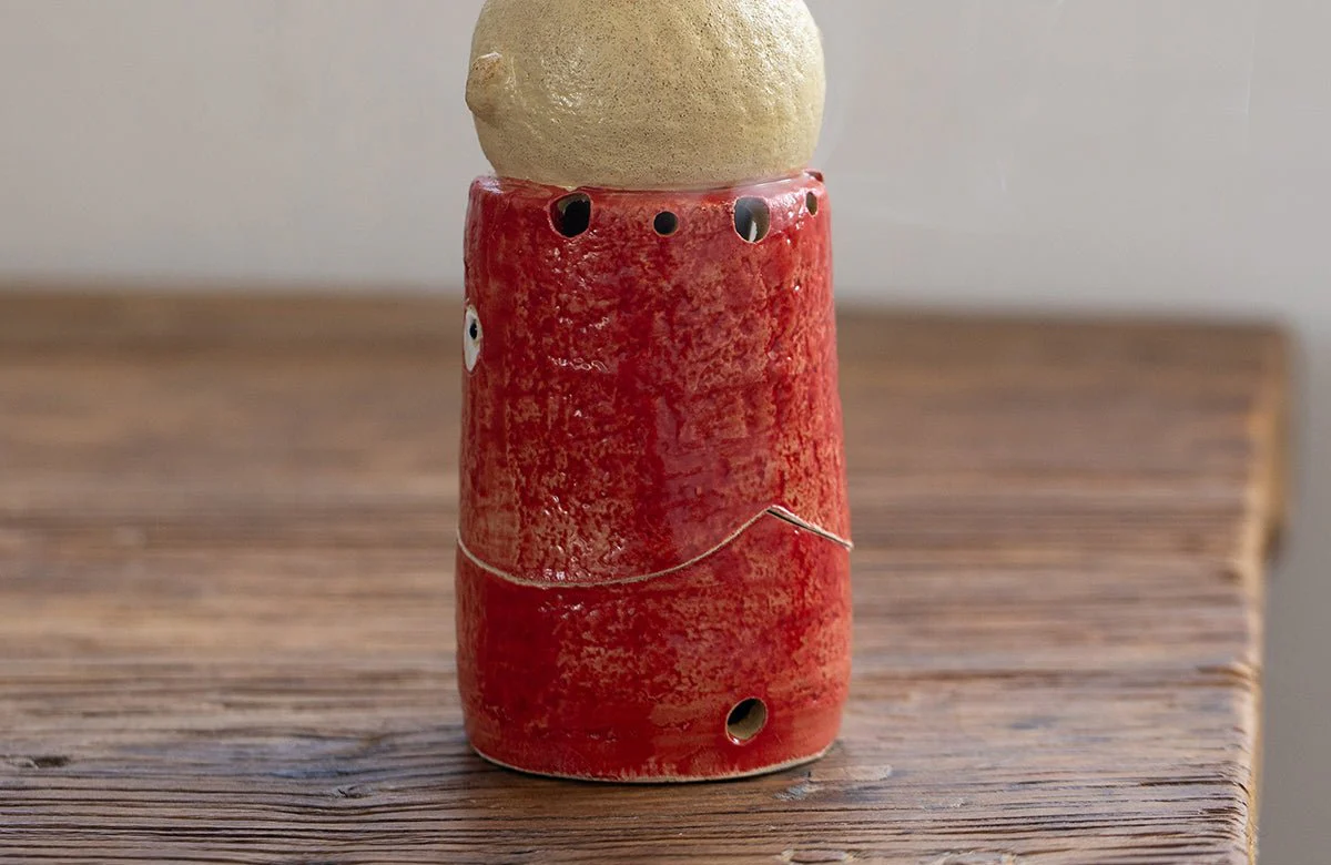 Seto Ware Handmade Rustic Clay Jizo Bodhisattva Incense Burner - Image 6