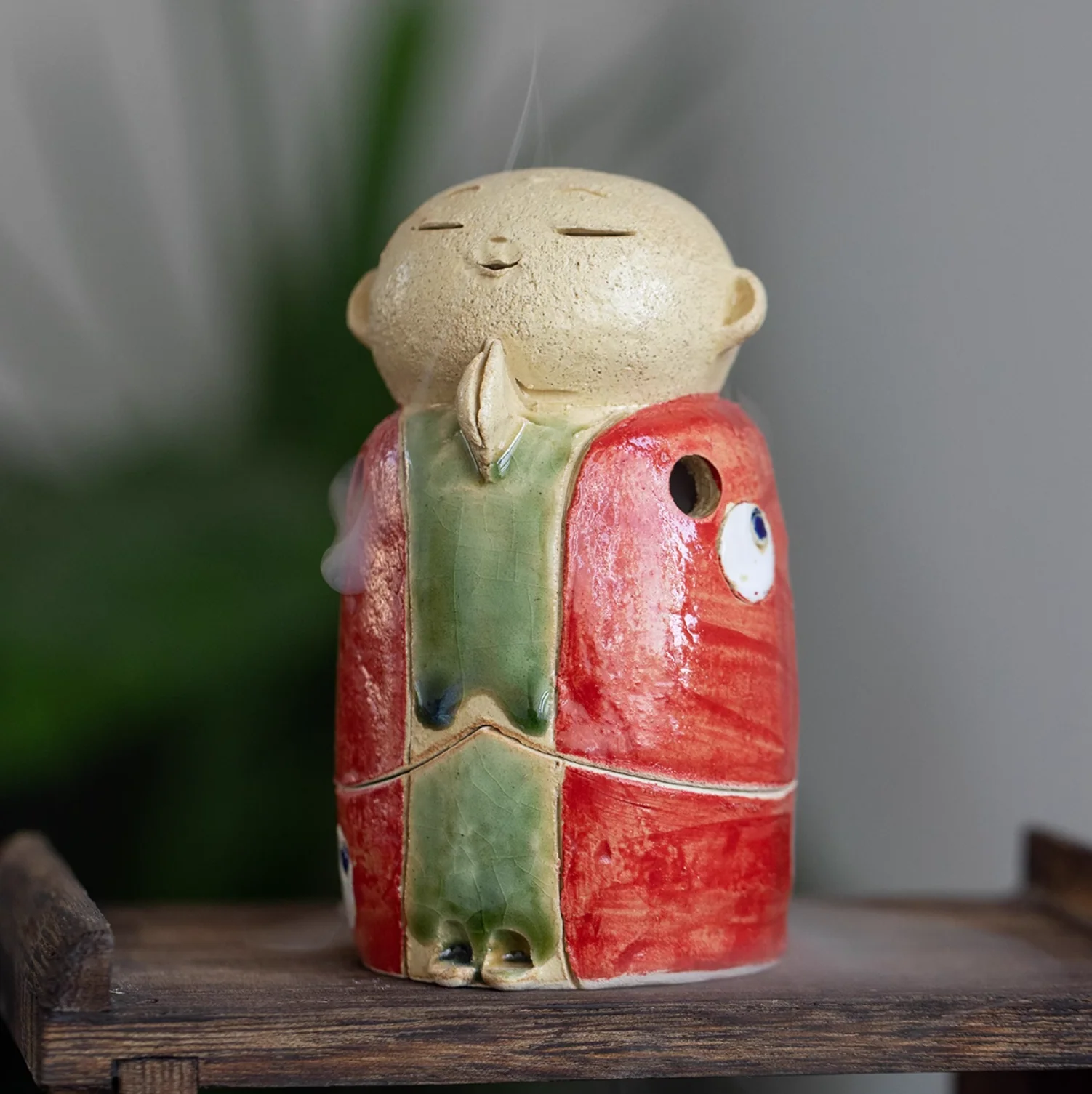 Seto Ware Handmade Rustic Clay Jizo Bodhisattva Incense Burner - Image 9
