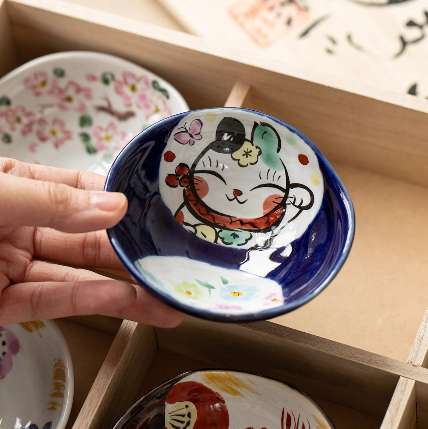 Seto Ware Yudachi Kiln Sakura Rabbit Ceramic Dipping Plate Gift Set - Image 6