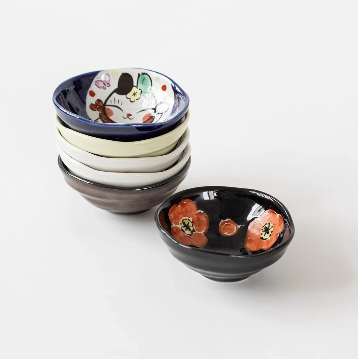 Seto Ware Yudachi Kiln Sakura Rabbit Ceramic Dipping Plate Gift Set - Image 9
