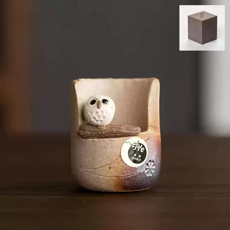 Shigaraki Ware Handmade Rustic Ceramic Owl Incense Holder - Image 6