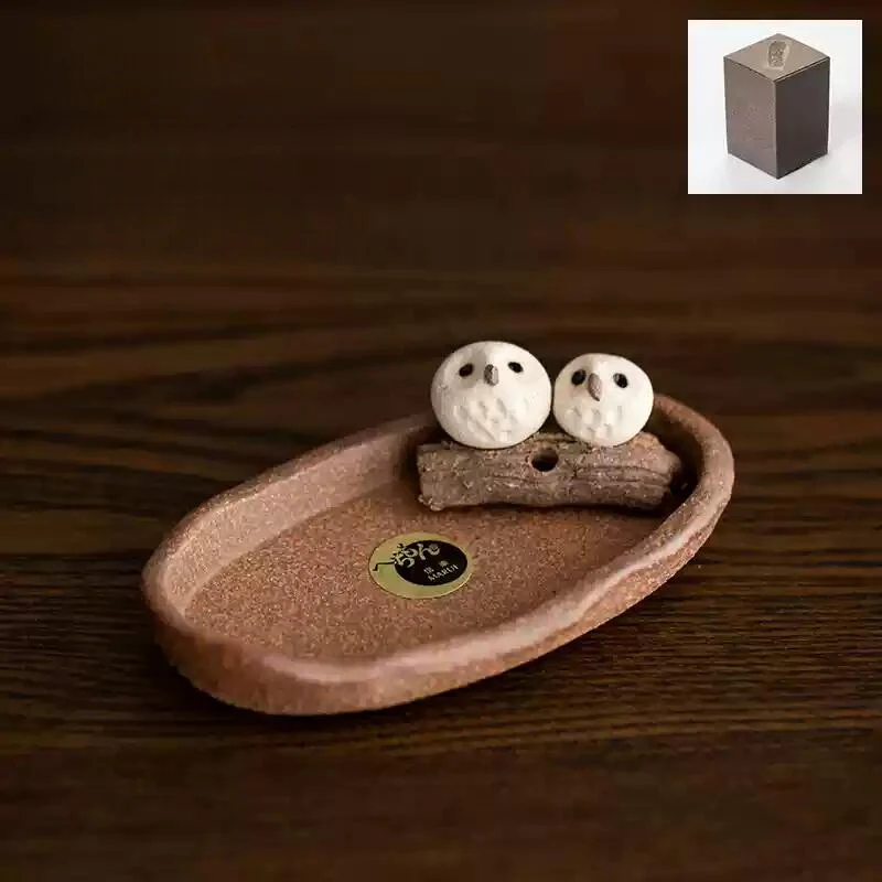 Shigaraki Ware Handmade Rustic Ceramic Owl Incense Holder - Image 7