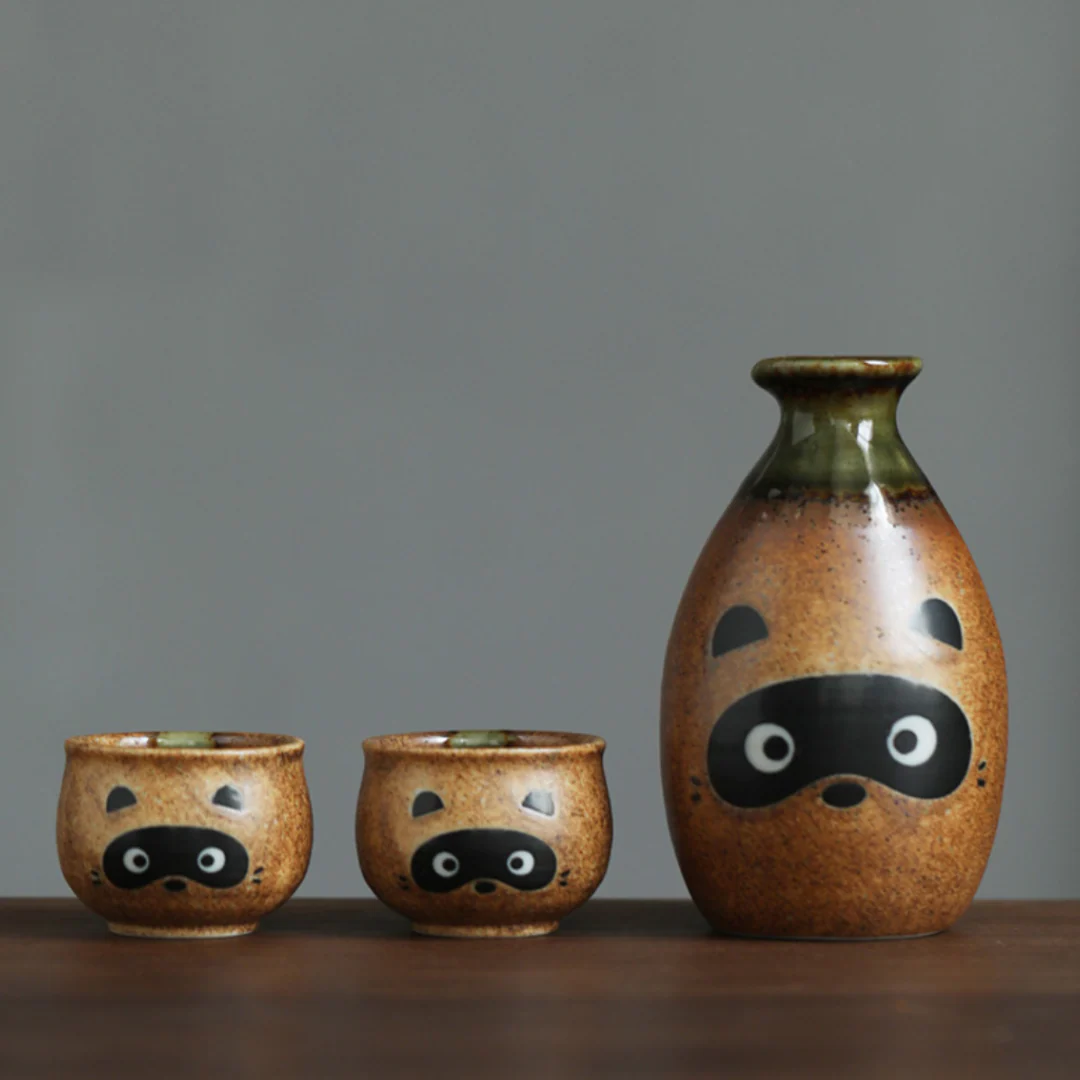 Shigaraki Ware Tanuki Sake Set