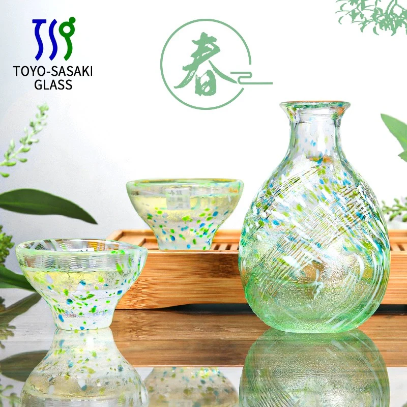 Toyo-Sasaki Four Seasons Colored Glass Sake Set - Image 3