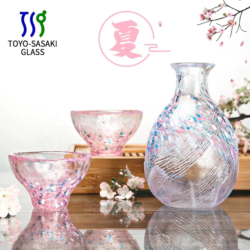 Toyo-Sasaki Four Seasons Colored Glass Sake Set - Image 4