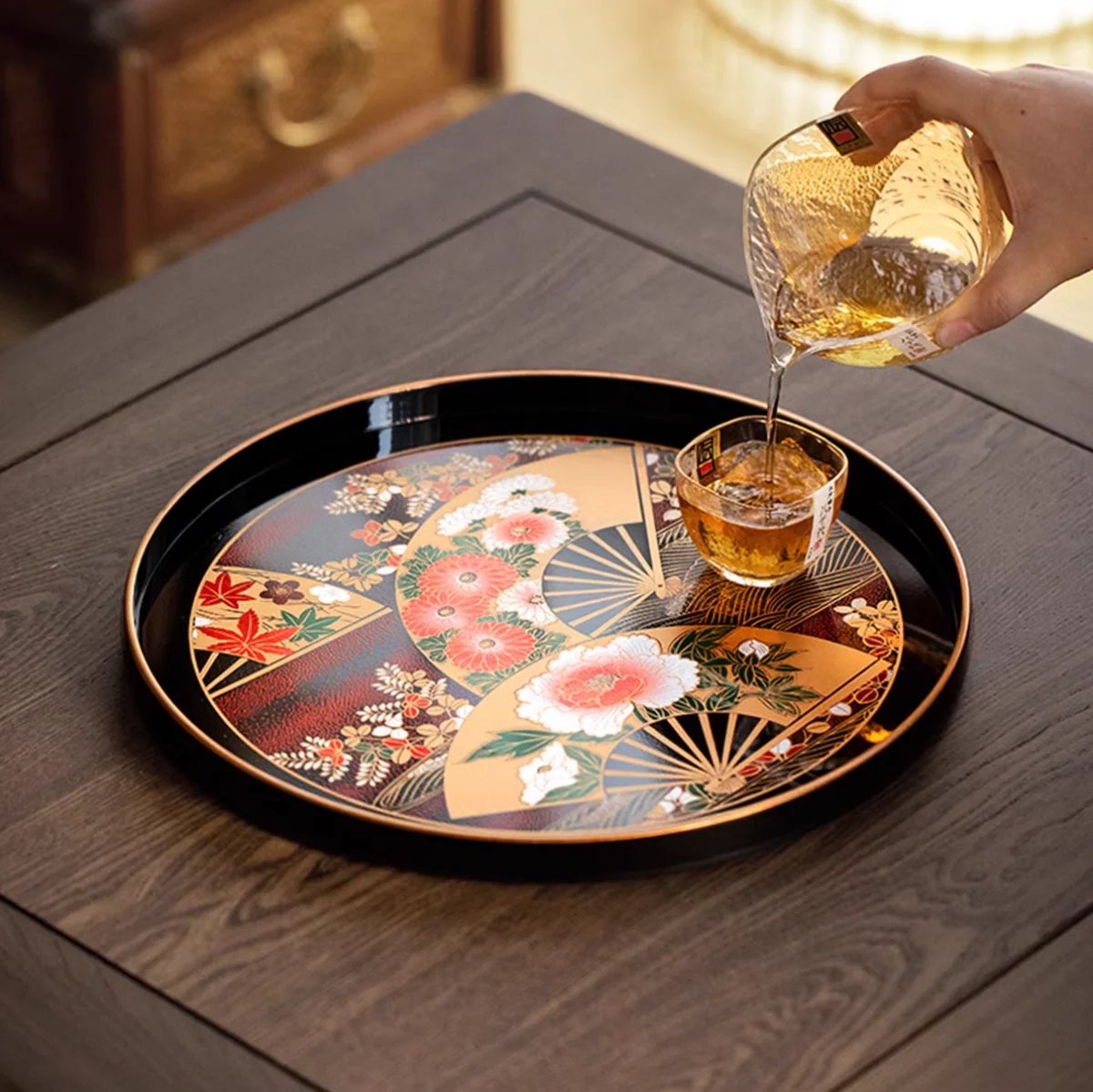 Yamanaka Shikki Gold Leaf Dancing Fan Tray - Image 11