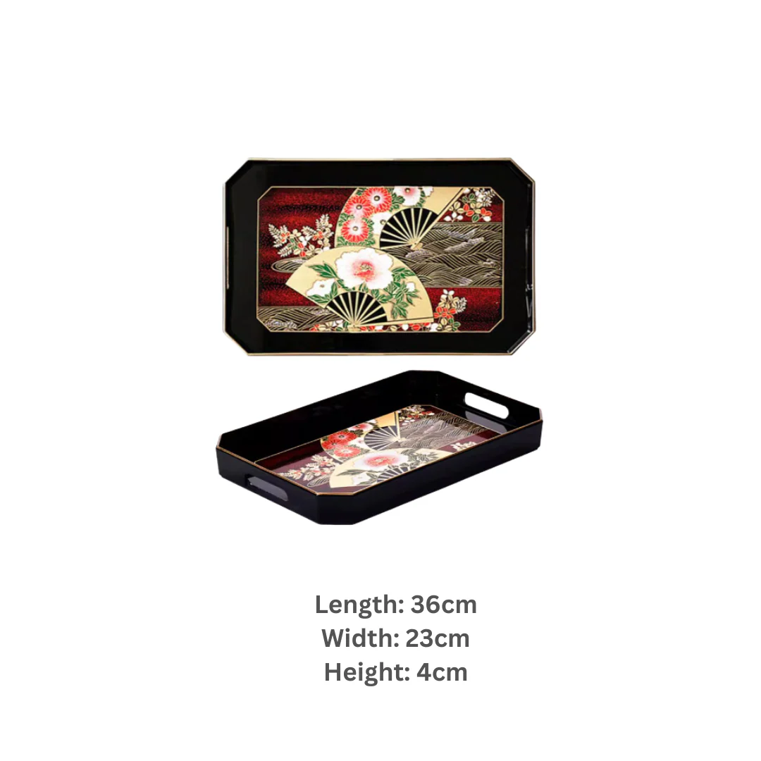 Yamanaka Shikki Gold Leaf Dancing Fan Tray - Image 14