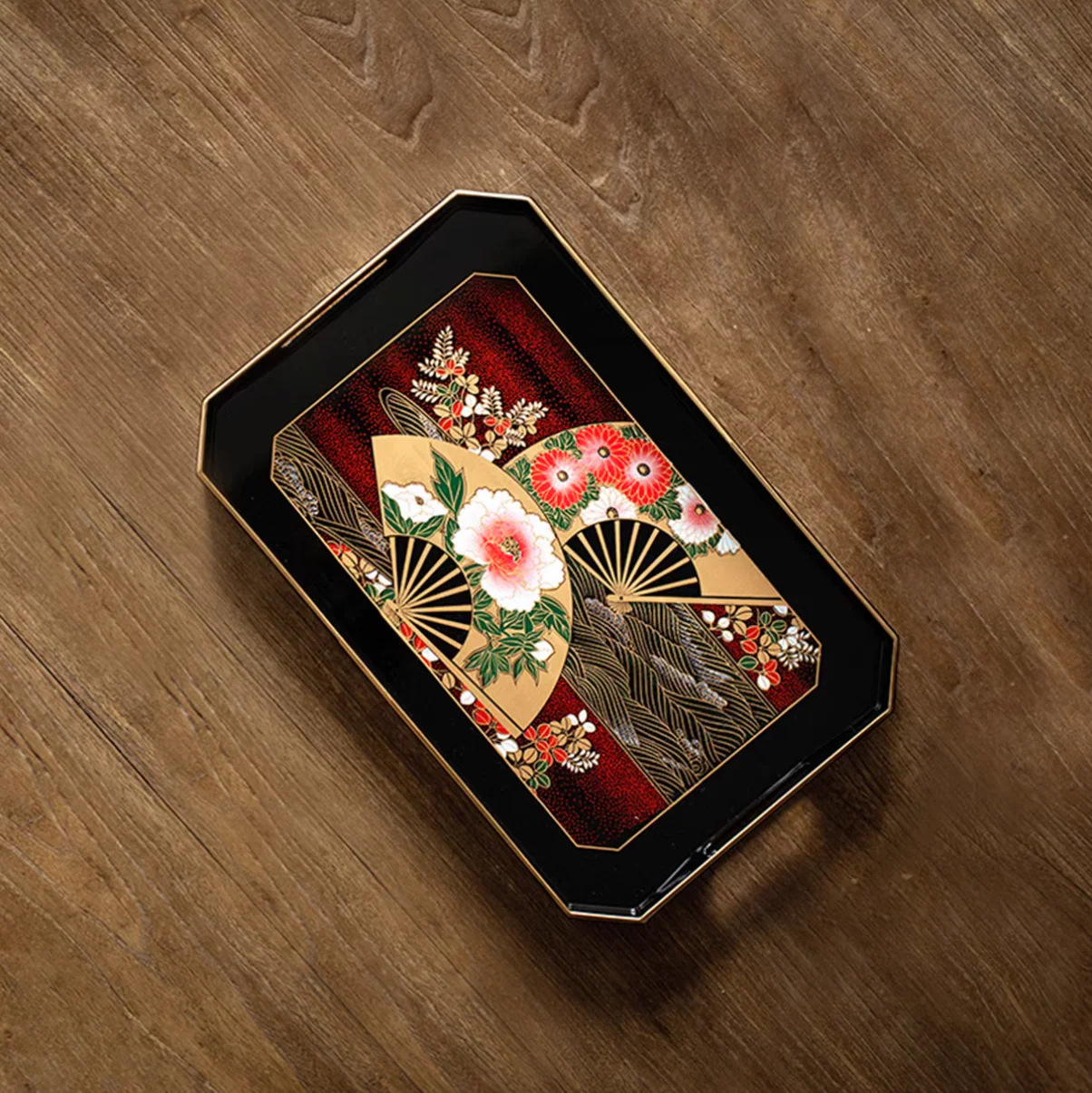 Yamanaka Shikki Gold Leaf Dancing Fan Tray - Image 6