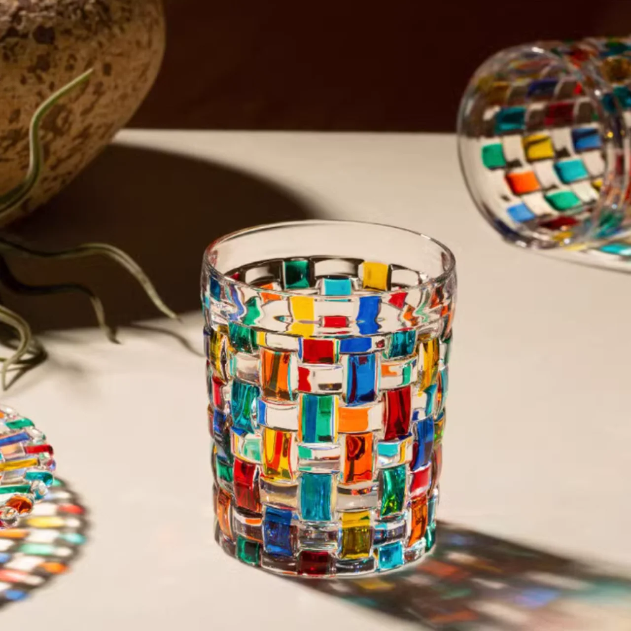 ZECCHIN Woven Multicolor Crystal Whiskey Glass